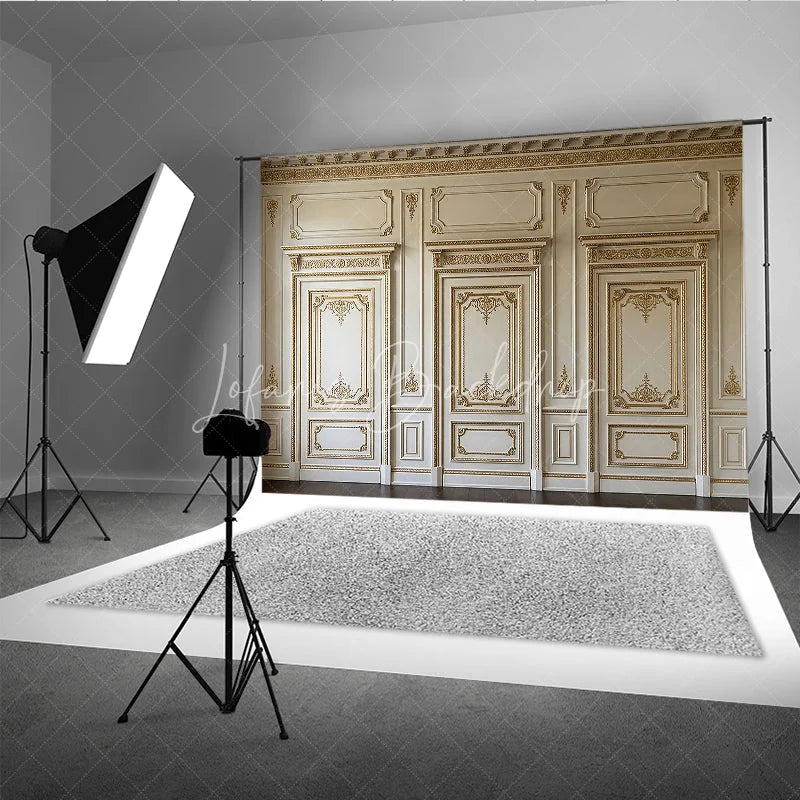 Lofaris Luxurious Gold Ornate Molding and Paneling Classic Baroque Photography Backdrop Elegant Cream Wall Decor for Portraits