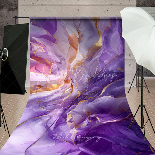Lofaris Luxurious Purple and Gold Abstract Fluid Art Sweep Backdrop Elegant Marble Texture Photography Decor