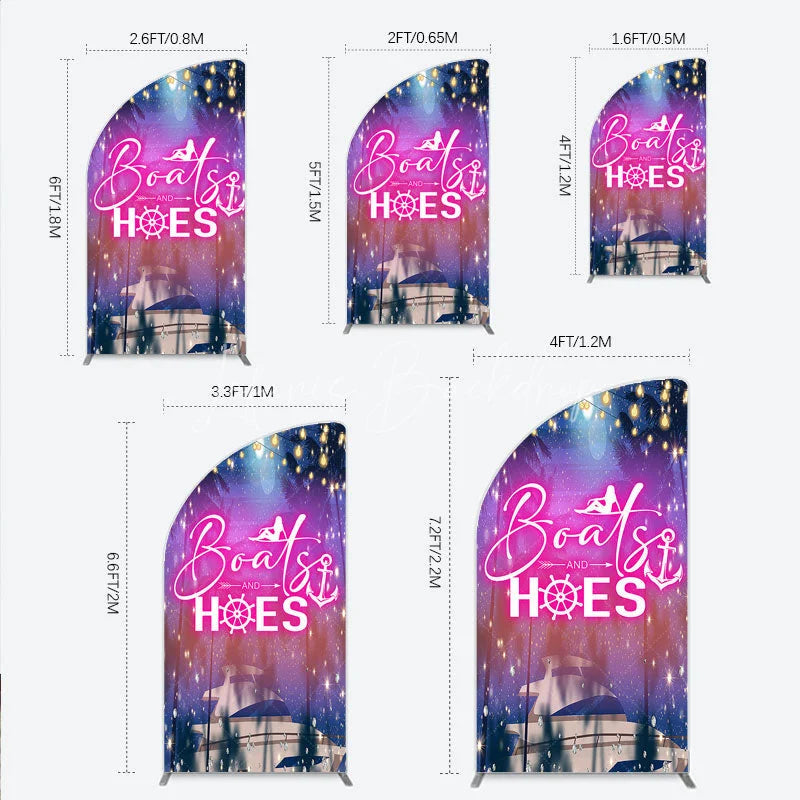 Lofaris Luxurious Tropical Night Yacht Party Half Moon Arch Backdrop Kit featuring Sparkling Lights and Palm Trees