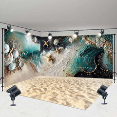 Lofaris Luxury Abstract Ocean Waves Golden Starfish Seashells Room Set Backdrop Beach Photography Studio Decor