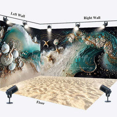 Lofaris Luxury Abstract Ocean Waves Golden Starfish Seashells Room Set Backdrop Beach Photography Studio Decor