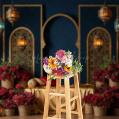 Lofaris Luxury Arabian Nights Photography Backdrop Moroccan Arch and Lanterns with Red Roses Elegant Wedding Photo Prop