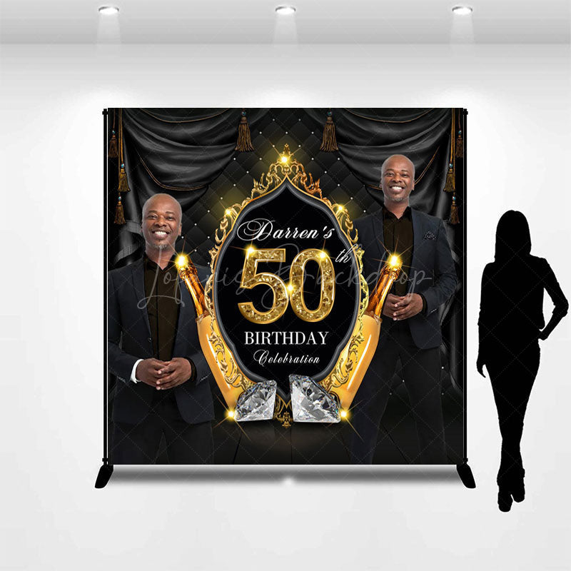 Lofaris Luxury Black Gold Custom Photo 50th Birthday Backdrop