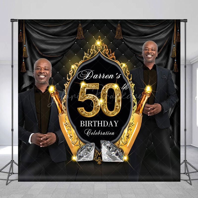 Lofaris Luxury Black Gold Custom Photo 50th Birthday Backdrop