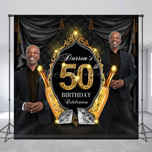 Lofaris Luxury Black Gold Custom Photo 50th Birthday Backdrop
