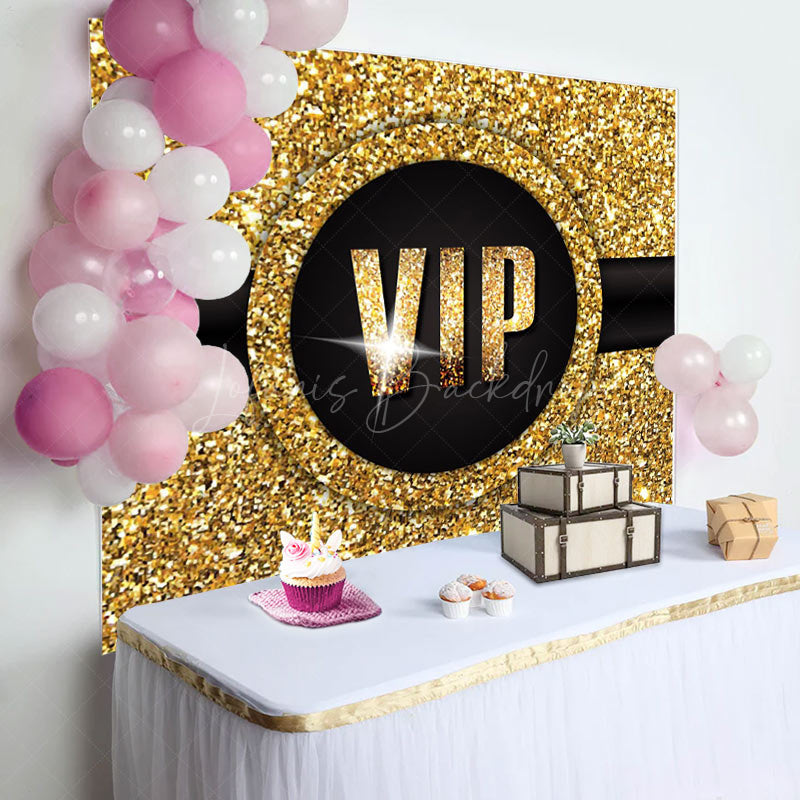 Lofaris Luxury Black Gold Glitter Vip Birthday Party Backdrop