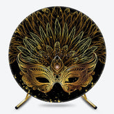 Lofaris Luxury Black Gold Mask Masquerade Round Backdrop