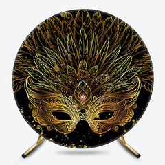 Lofaris Luxury Black Gold Mask Masquerade Round Backdrop