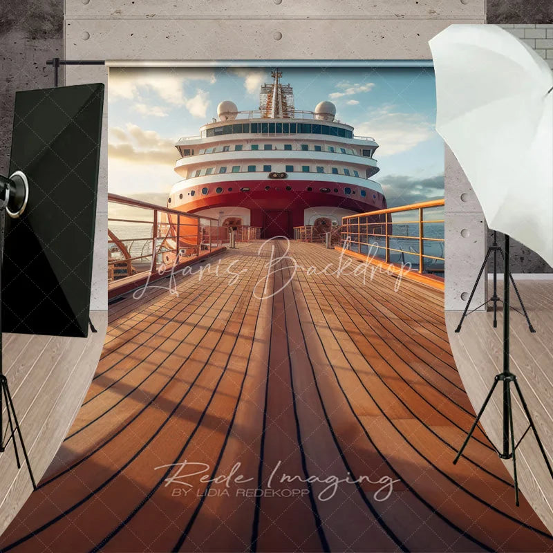 Lofaris Luxury Cruise Ship Deck Scenery Backdrop Ocean Vacation Wooden Sweep Portrait Photography Studio Background