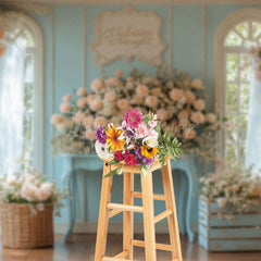 Lofaris Luxury Floral Rose Blue Room Wedding Backdrop