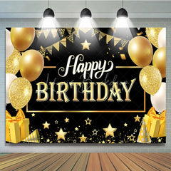 Lofaris Luxury Gold and Black Happy Birthday Backdrop Sparkling Balloons Stars Party Banner