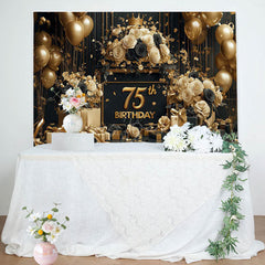 Lofaris Luxury Gold Balloons Floral 75th Birthday Backdrop