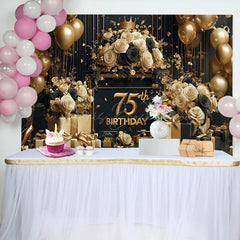 Lofaris Luxury Gold Balloons Floral 75th Birthday Backdrop