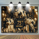 Lofaris Luxury Gold Balloons Floral 75th Birthday Backdrop