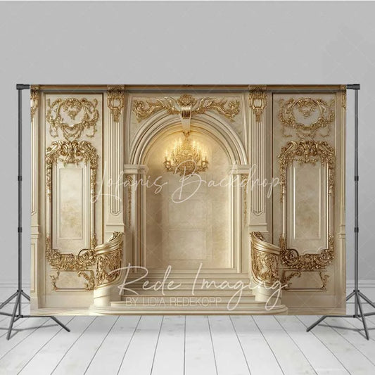Lofaris Luxury Golden Palace Interior Photography Backdrop Ornate Archway Royal Wedding Background Elegant Architecture Photo Prop
