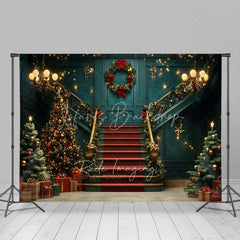 Lofaris Luxury Grand Staircase Christmas Backdrop Red Carpet Chandelier Background Elegant Mansion Winter Holiday Party Decoration