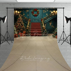Lofaris Luxury Grand Staircase Christmas Sweep Backdrop Red Carpet Chandelier Background Elegant Mansion Winter Holiday Party Decoration