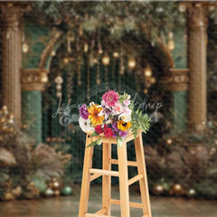 Lofaris Luxury Green and Gold Christmas Backdrop Palace Column Velvet Curtain Photography Background