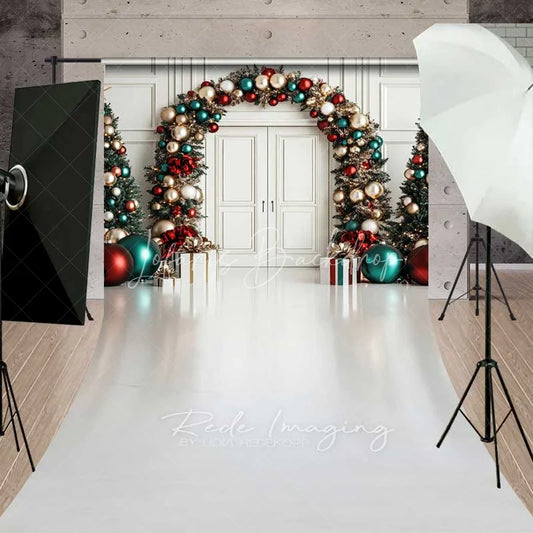 Lofaris Luxury Ornament Arch Sweep Backdrop White Door Teal Red Gold Balloon Garland Floor Photo Background