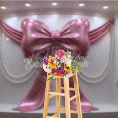 Lofaris Luxury Pink Metallic Bow and Pearl Drapes Photography Backdrop Elegant Wedding Baby Shower Decor