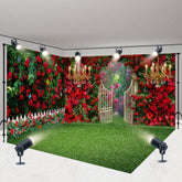 Lofaris Luxury Red Rose Garden Gate Fence Room Set Backdrop
