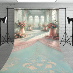 Lofaris Luxury Sunroom Floral Backdrop Pink Rose Pillar and Draped Silk Decor Elegant Wedding Reception Background