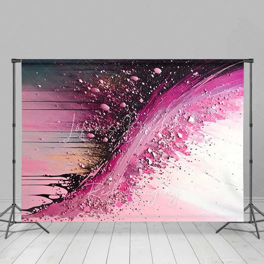 Lofaris Magenta and Black Fluid Splash Backdrop Abstract Art Photography Background Elegant Party Event Decor