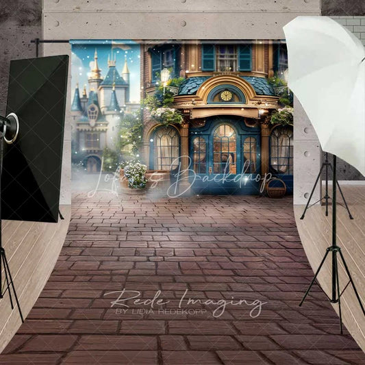 Lofaris Magic Castle Town Sweep Photo Backdrop Vintage Street Shop Facade Background Fairytale Kingdom Floor Prop