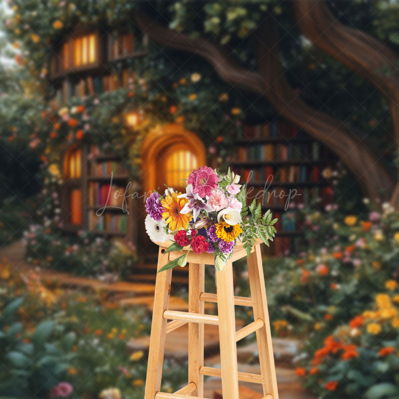 Lofaris Magic Forest Book Cabine Spring Photography Backdrop