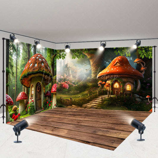 Lofaris Magic Forest Mushroom Spring Photo Room Set Backdrop