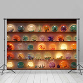 Lofaris Magic Shop of Crystal Balls Halloween Photography Backdrop Shelves with Glowing Orbs Fantasy Witch or Wizard Prop