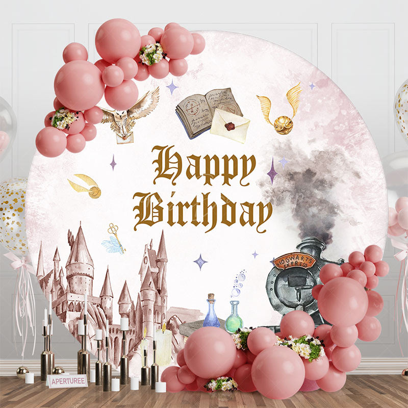 Lofaris Magic World Castle Train Round Birthday Backdrop