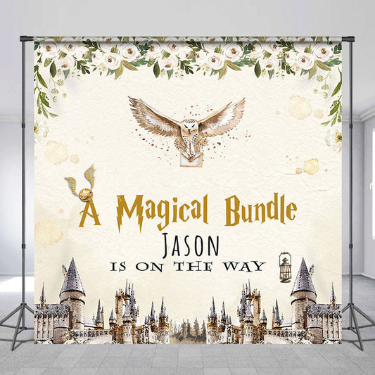 Lofaris Magical Bundle Castle Custom Name Baby Shower Backdrop