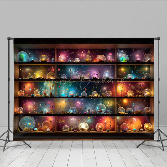 Lofaris Magical Celestial Orbs Photography Backdrop Shelves of Galaxy and Nebula Spheres Fantasy Themed Studio