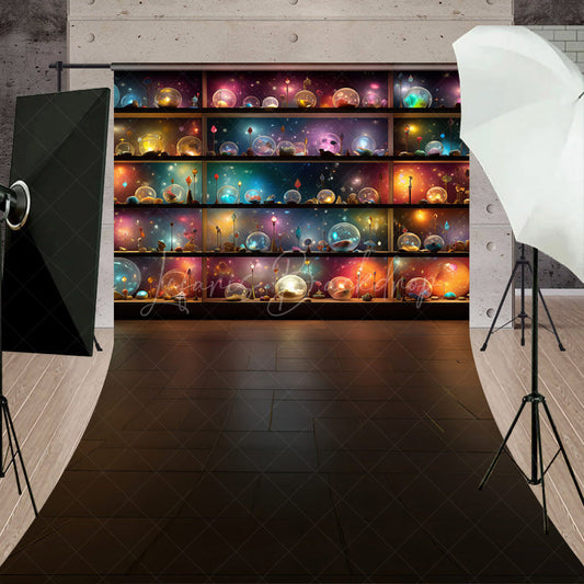 Lofaris Magical Celestial Orbs Sweep Backdrop Shelves of Galaxy and Nebula Spheres Fantasy Themed Studio Floor