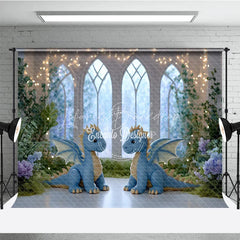 Lofaris Magical Dragon Cake Smash Photo Booth Backdrop Fairytale Castle with String Lights Kids Birthday Background