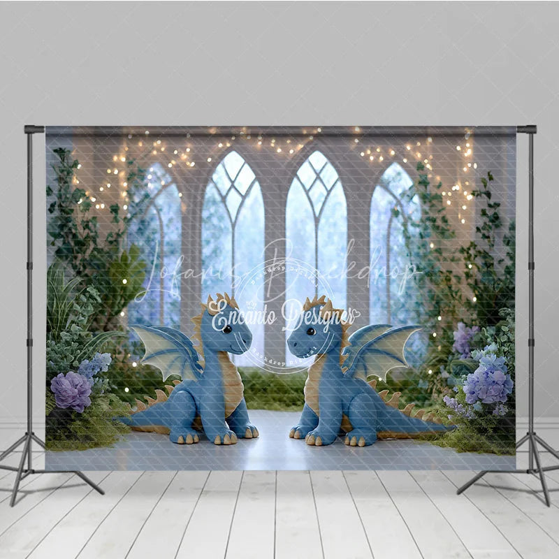 Lofaris Magical Dragon Cake Smash Photo Booth Backdrop Fairytale Castle with String Lights Kids Birthday Background