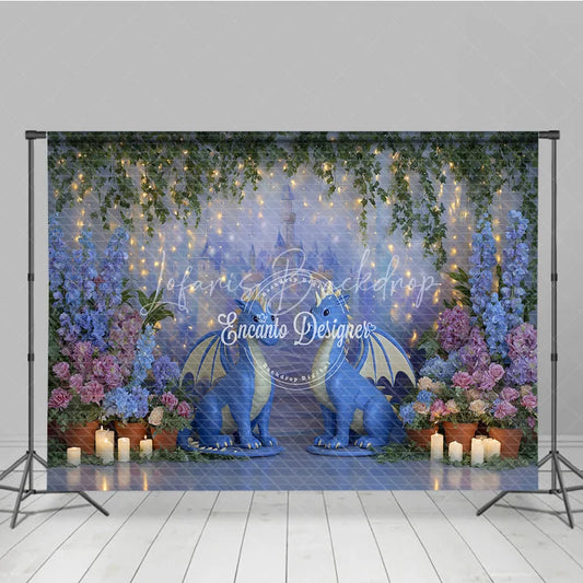 Lofaris Magical Dragon Cake Smash Photography Backdrop Fairytale Castle with String Lights Kids Birthday Photo Background