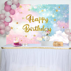 Lofaris Magical Gradient Sky Glitter Happy Birthday Backdrop