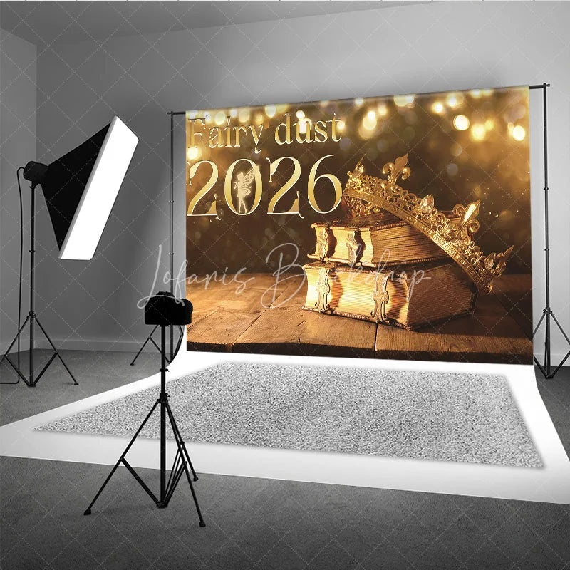 Lofaris Magical New Year 2026 Backdrop with Fairy Dust and Princess Crown Enchanted Fairytale Themed NYE Party Decor