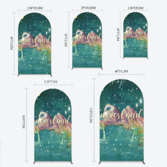 Lofaris Magical Night Sky Round Top Arch Backdrop featuring Stars Moon Rainbow and Mermaid Tails