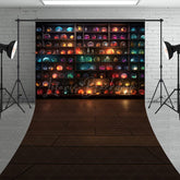 Lofaris Magical Orbs on Shelves Sweep Backdrop Crystal Ball and Galaxy Display Fantasy Themed Studio with Wood Floor