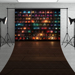Lofaris Magical Orbs on Shelves Sweep Backdrop Crystal Ball and Galaxy Display Fantasy Themed Studio with Wood Floor