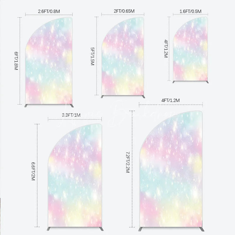 Lofaris Magical Pastel Rainbow Glitter Half Moon Arch Backdrop Dreamy Sparkle Party Decoration for Celebrations