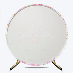 Lofaris Magical Pastel Unicorn Round Backdrop with Floral Wreath and Glitter Stars for Girls Birthday Party