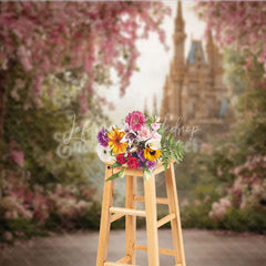 Lofaris Magical Pink Cherry Blossom Fairy Tale Castle Photography Backdrop Enchanted Garden Princess Birthday Party Decor