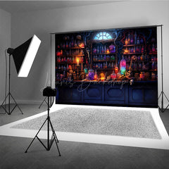 Lofaris Magical Potion Shop Photography Backdrop Wizard’s Lab with Glowing Bottles Fantasy Halloween Themed Studio