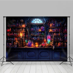 Lofaris Magical Potion Shop Photography Backdrop Wizard’s Lab with Glowing Bottles Fantasy Halloween Themed Studio