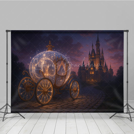 Lofaris Magical Princess Carriage Photography Backdrop Fairytale Castle at Night Cinderella Inspired Birthday Cake Smash