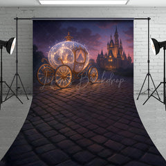 Lofaris Magical Princess Carriage Sweep Backdrop Fairytale Castle at Night Cinderella Inspired Birthday Cake Smash